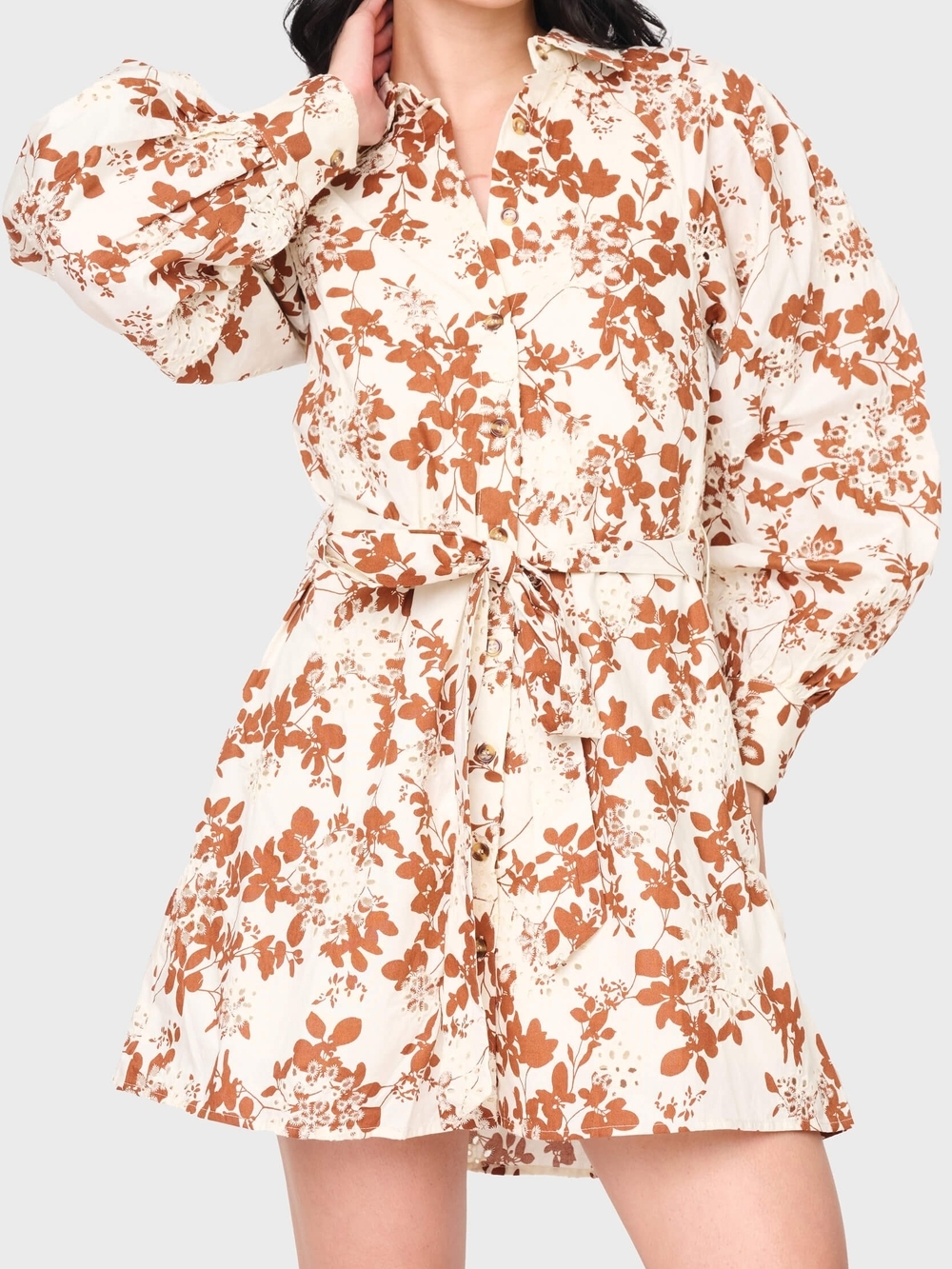 En Saison Emilia Belted Cotton Shirt Mini Dress XS NWOT Cottagecore Button Up